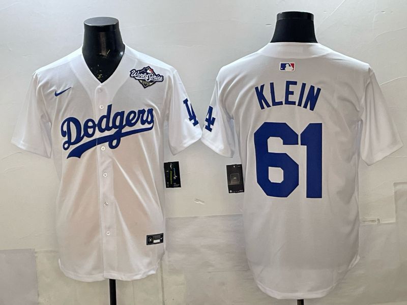 Men 2025 Nike Los Angeles Dodgers #61 Klein White Game MLB Jersey 06